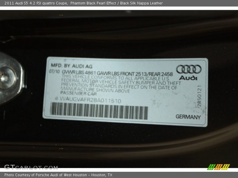 Phantom Black Pearl Effect / Black Silk Nappa Leather 2011 Audi S5 4.2 FSI quattro Coupe