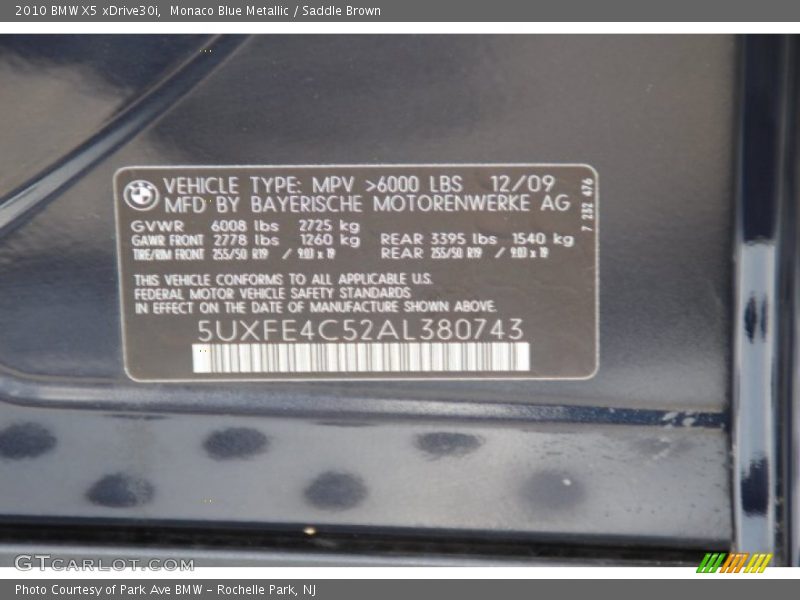 Monaco Blue Metallic / Saddle Brown 2010 BMW X5 xDrive30i