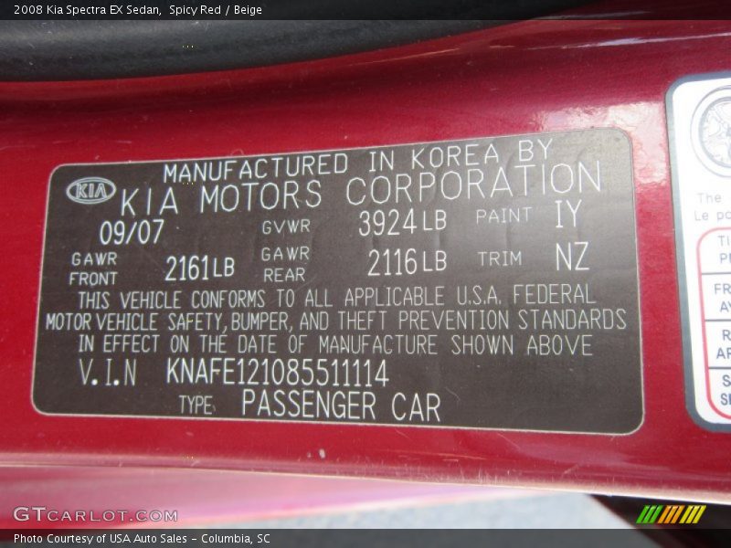 Spicy Red / Beige 2008 Kia Spectra EX Sedan