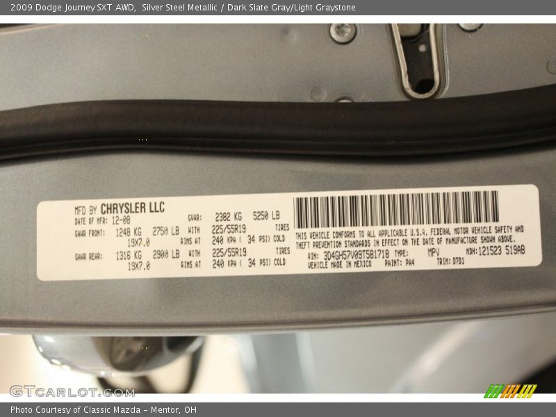 Silver Steel Metallic / Dark Slate Gray/Light Graystone 2009 Dodge Journey SXT AWD