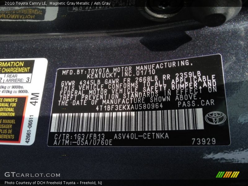 Magnetic Gray Metallic / Ash Gray 2010 Toyota Camry LE