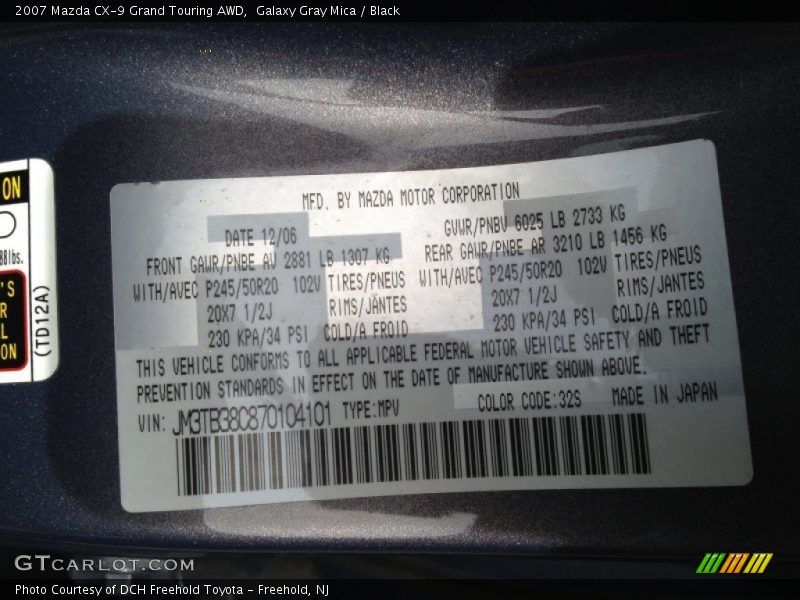 Galaxy Gray Mica / Black 2007 Mazda CX-9 Grand Touring AWD