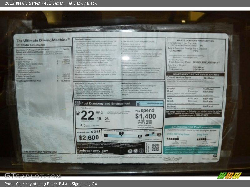 Jet Black / Black 2013 BMW 7 Series 740Li Sedan