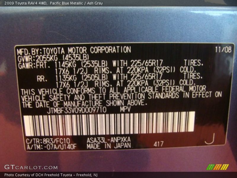 Pacific Blue Metallic / Ash Gray 2009 Toyota RAV4 4WD