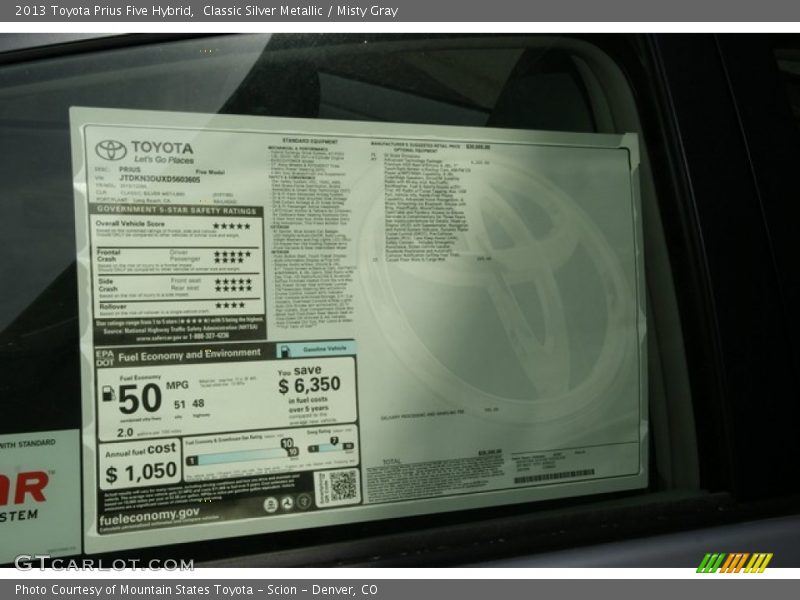 Classic Silver Metallic / Misty Gray 2013 Toyota Prius Five Hybrid