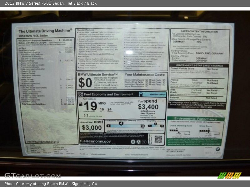 Jet Black / Black 2013 BMW 7 Series 750Li Sedan