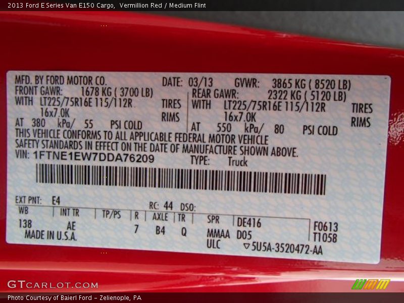 Vermillion Red / Medium Flint 2013 Ford E Series Van E150 Cargo