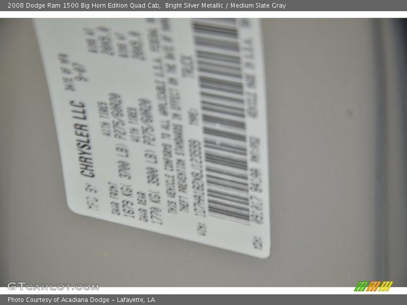 Bright Silver Metallic / Medium Slate Gray 2008 Dodge Ram 1500 Big Horn Edition Quad Cab