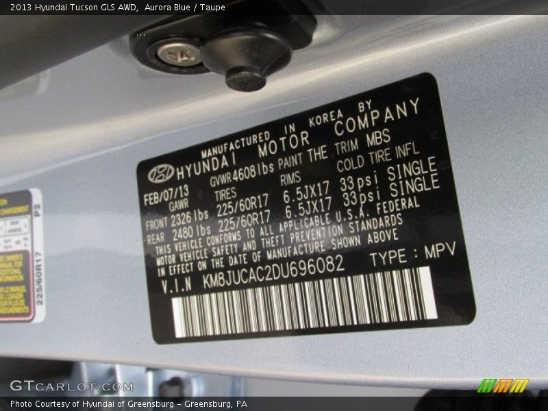 Aurora Blue / Taupe 2013 Hyundai Tucson GLS AWD