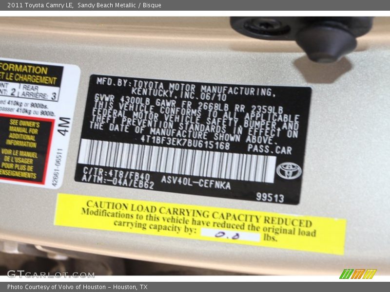 Sandy Beach Metallic / Bisque 2011 Toyota Camry LE