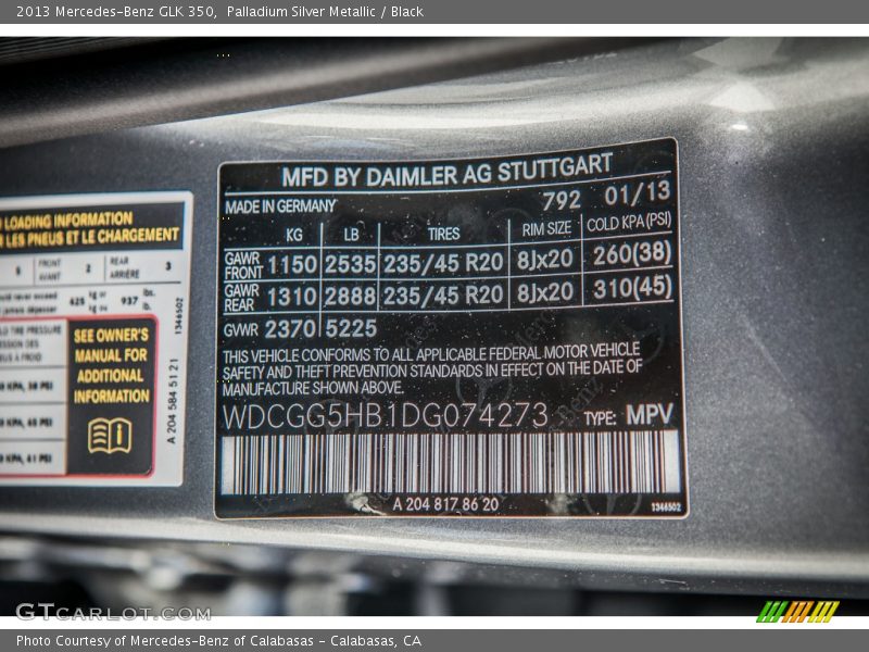 Palladium Silver Metallic / Black 2013 Mercedes-Benz GLK 350