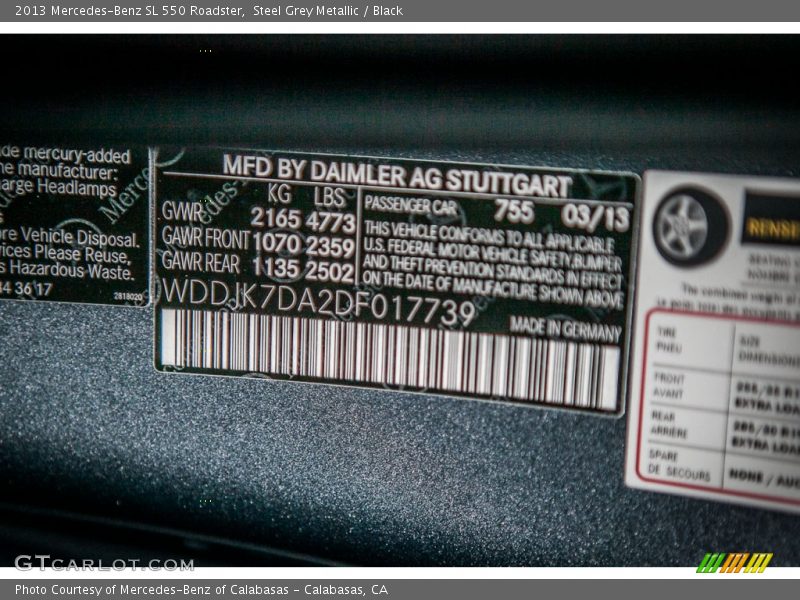 Steel Grey Metallic / Black 2013 Mercedes-Benz SL 550 Roadster