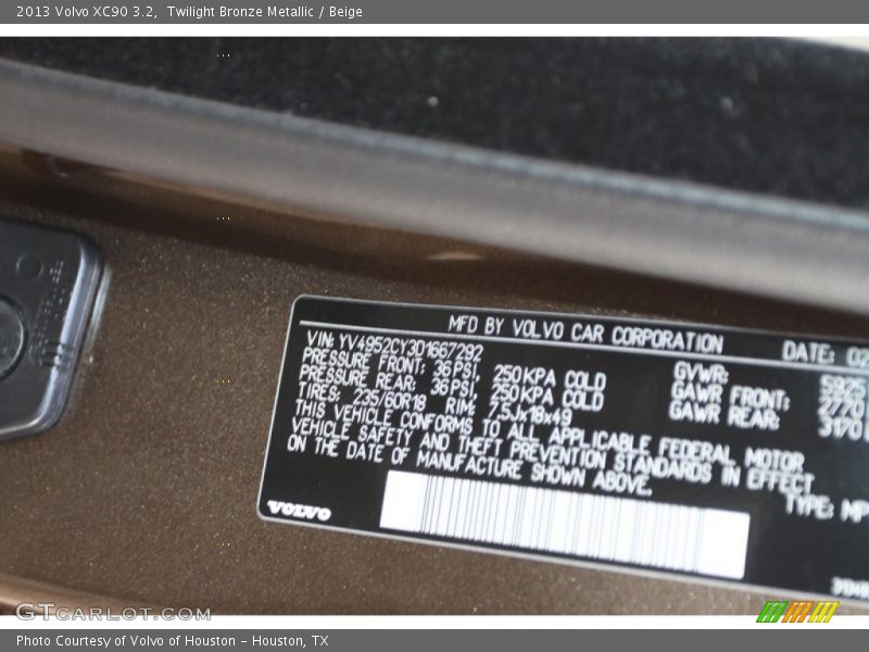 Twilight Bronze Metallic / Beige 2013 Volvo XC90 3.2