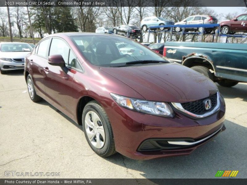 Crimson Red Pearl / Beige 2013 Honda Civic LX Sedan