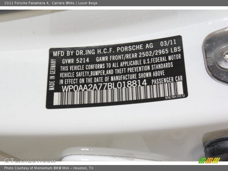 Carrara White / Luxor Beige 2011 Porsche Panamera 4