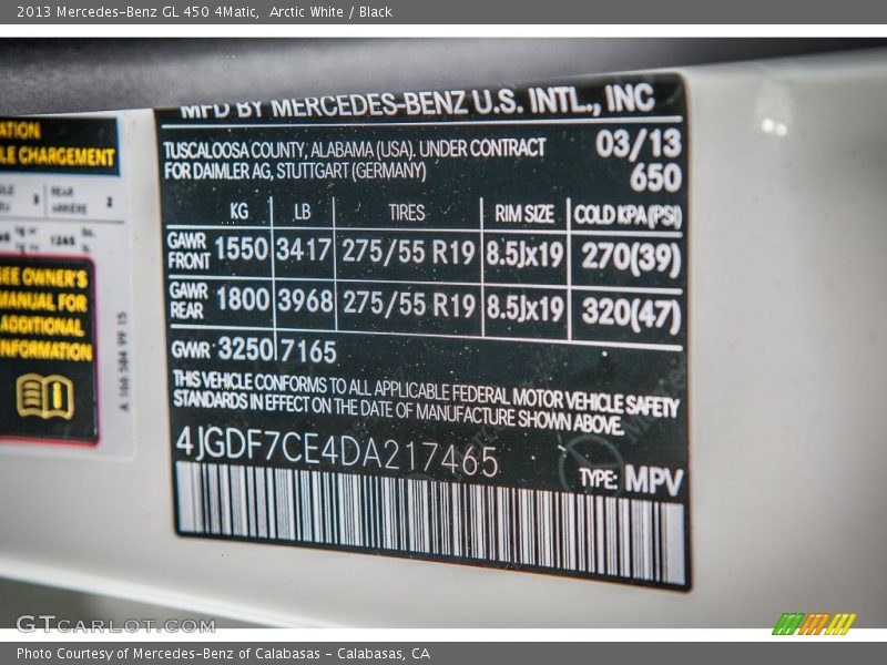 Arctic White / Black 2013 Mercedes-Benz GL 450 4Matic