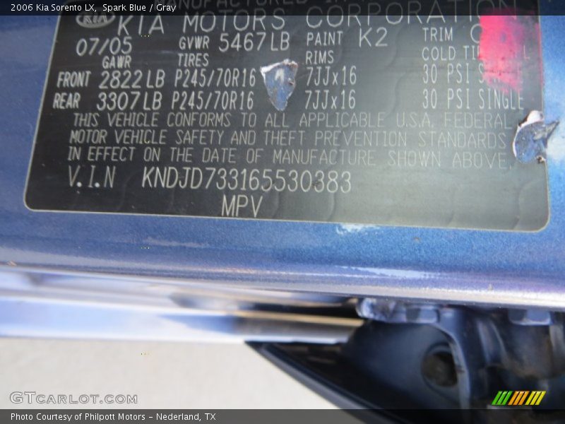 Spark Blue / Gray 2006 Kia Sorento LX