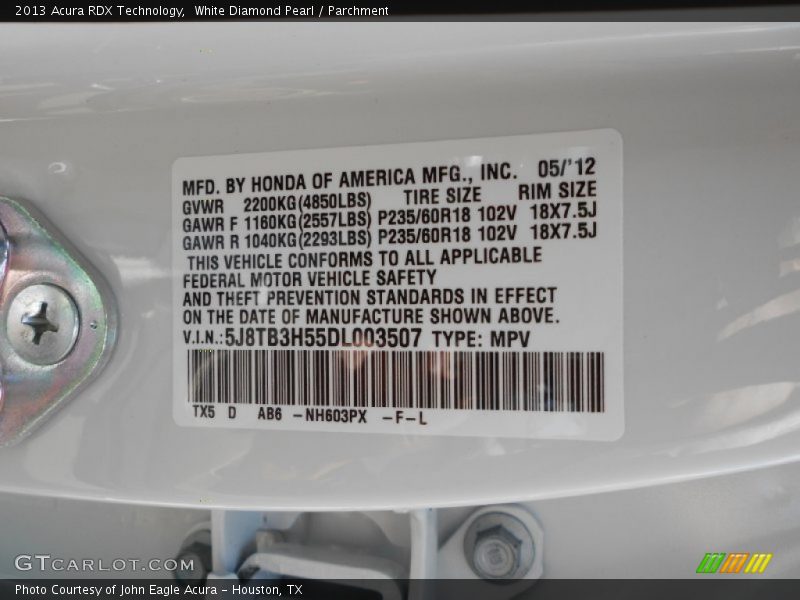 White Diamond Pearl / Parchment 2013 Acura RDX Technology