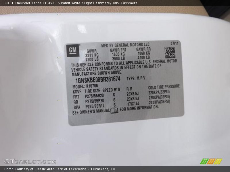 Summit White / Light Cashmere/Dark Cashmere 2011 Chevrolet Tahoe LT 4x4