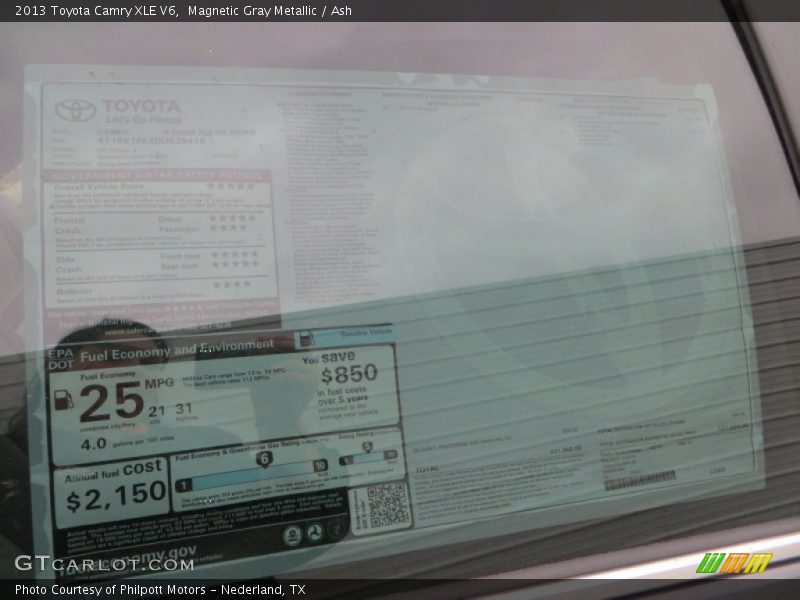 Magnetic Gray Metallic / Ash 2013 Toyota Camry XLE V6