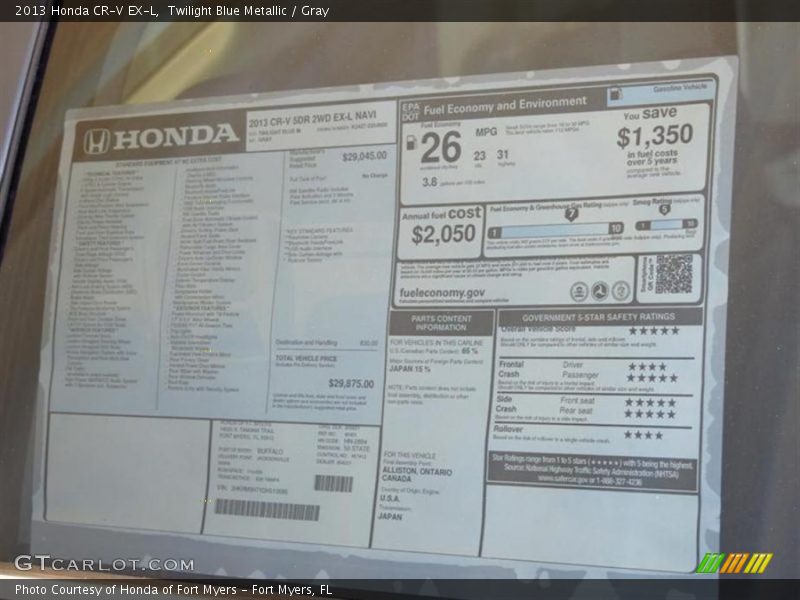 Twilight Blue Metallic / Gray 2013 Honda CR-V EX-L