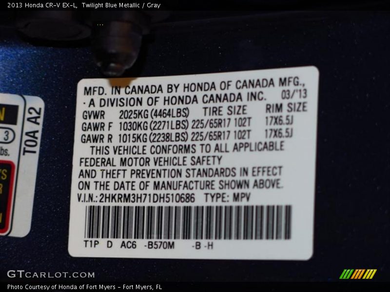 Twilight Blue Metallic / Gray 2013 Honda CR-V EX-L