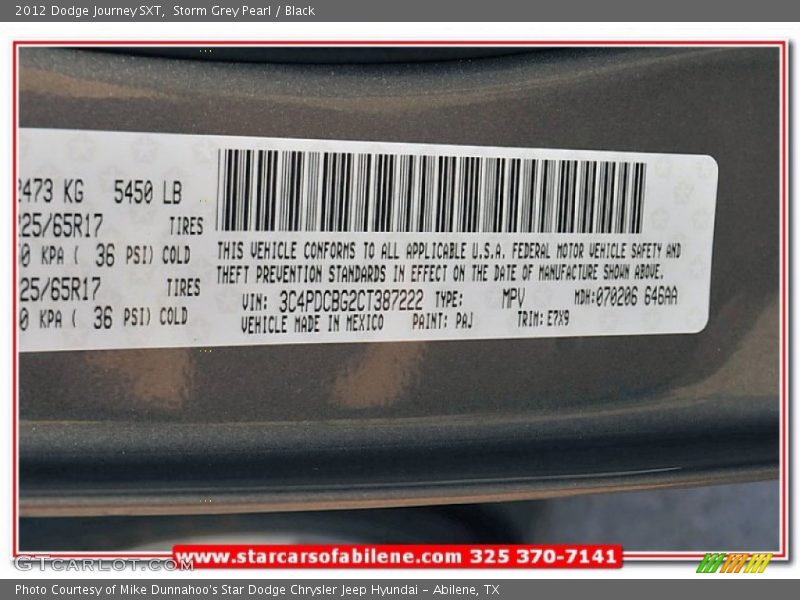 Storm Grey Pearl / Black 2012 Dodge Journey SXT