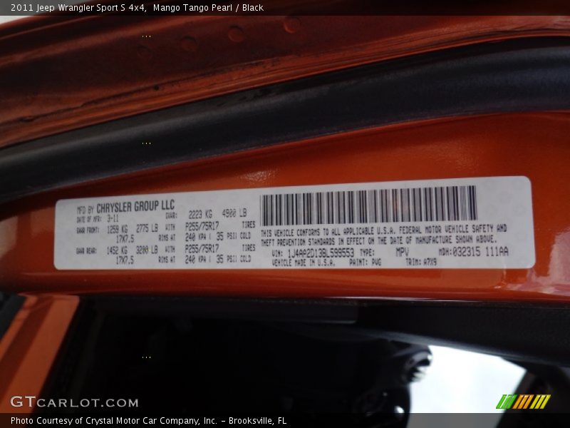 Mango Tango Pearl / Black 2011 Jeep Wrangler Sport S 4x4
