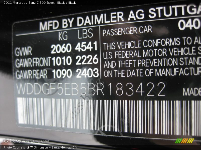 2011 C 300 Sport Black Color Code 040