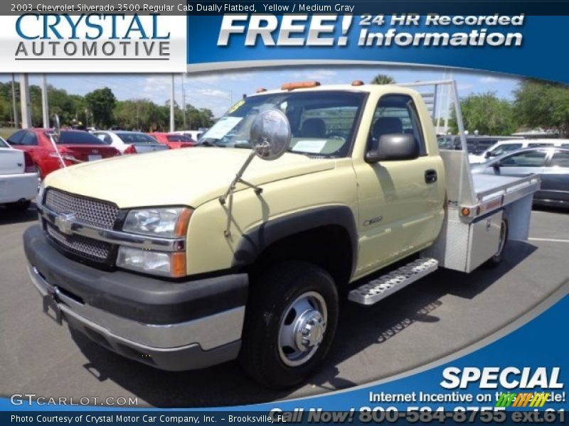 Yellow / Medium Gray 2003 Chevrolet Silverado 3500 Regular Cab Dually Flatbed