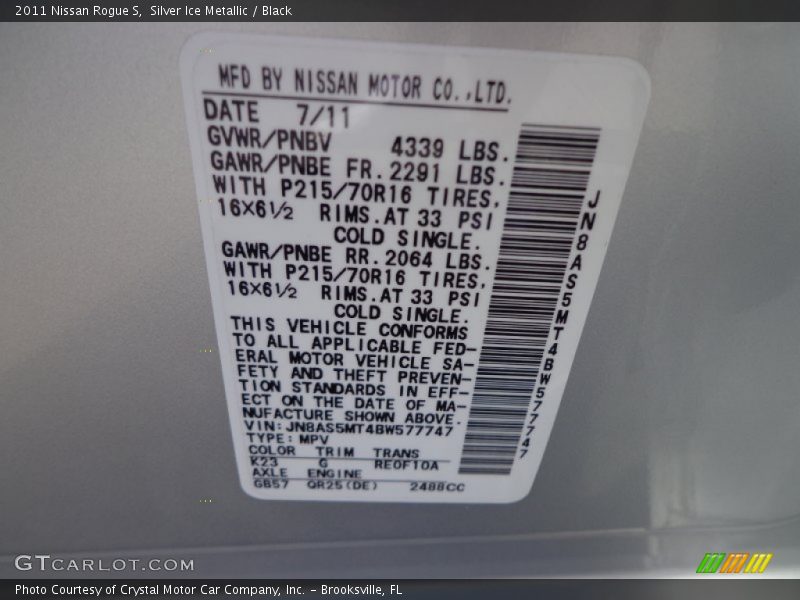 Silver Ice Metallic / Black 2011 Nissan Rogue S