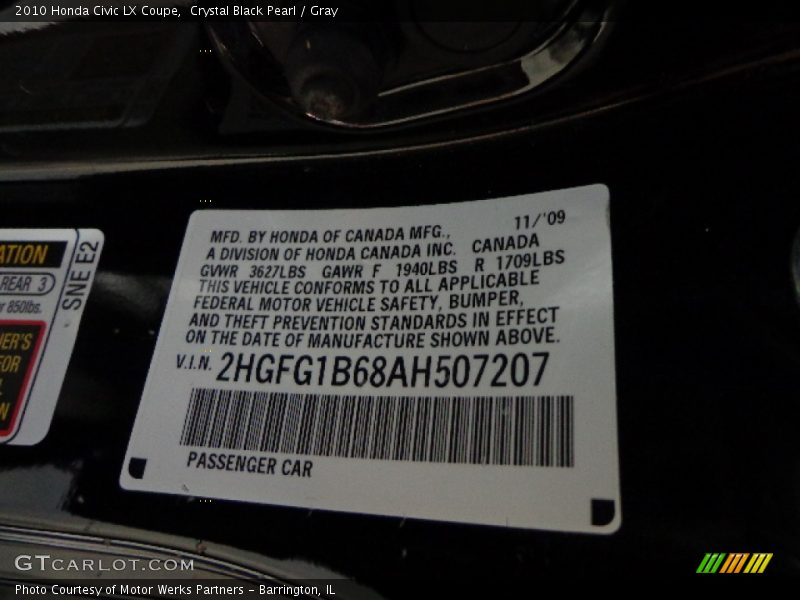 Crystal Black Pearl / Gray 2010 Honda Civic LX Coupe