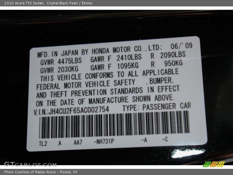 Crystal Black Pearl / Ebony 2010 Acura TSX Sedan