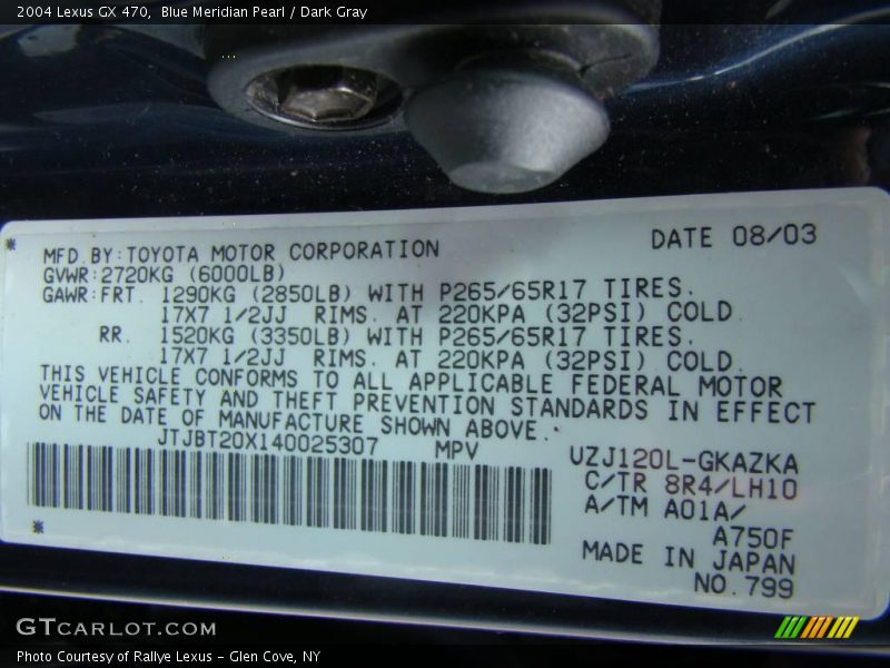 Blue Meridian Pearl / Dark Gray 2004 Lexus GX 470