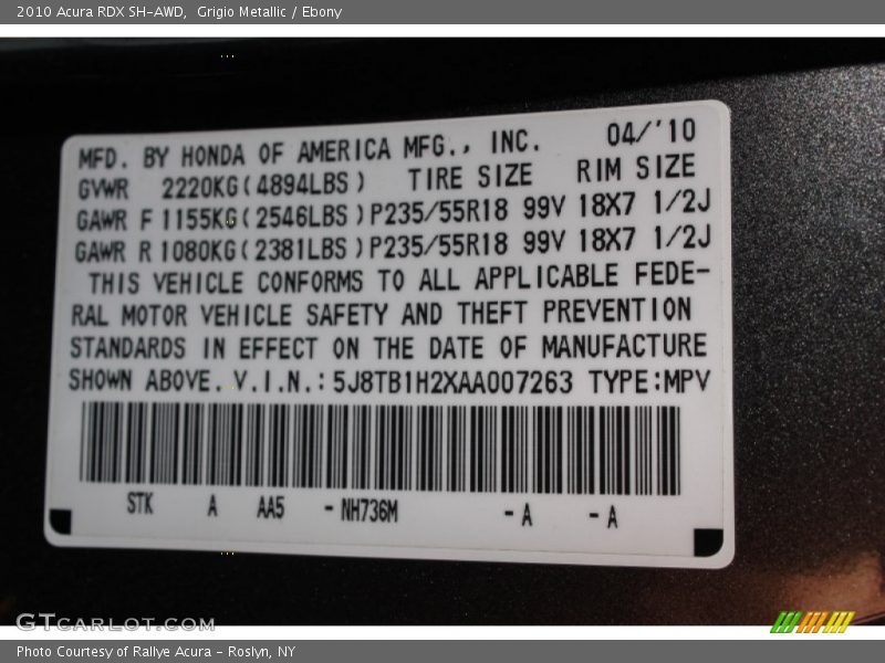 Grigio Metallic / Ebony 2010 Acura RDX SH-AWD