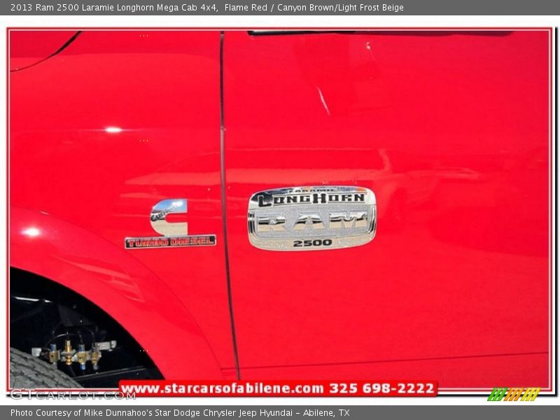 Flame Red / Canyon Brown/Light Frost Beige 2013 Ram 2500 Laramie Longhorn Mega Cab 4x4