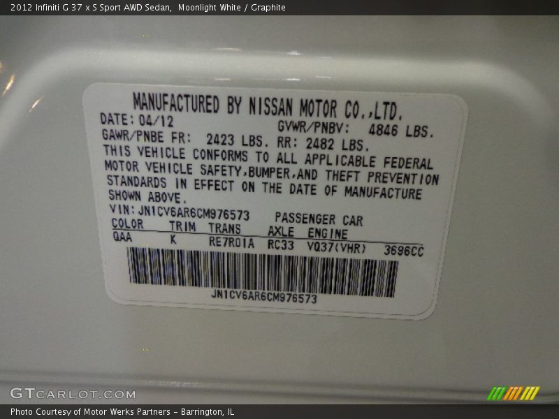 Moonlight White / Graphite 2012 Infiniti G 37 x S Sport AWD Sedan