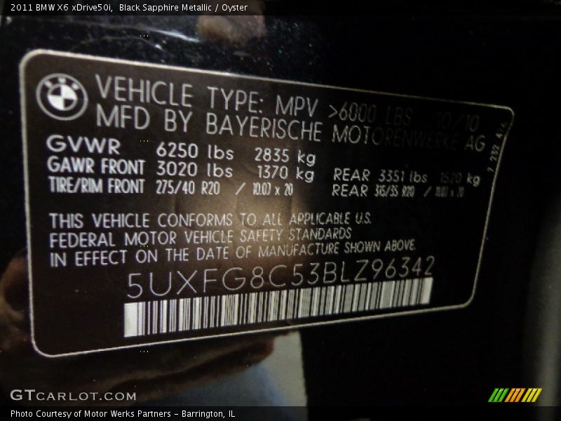Black Sapphire Metallic / Oyster 2011 BMW X6 xDrive50i