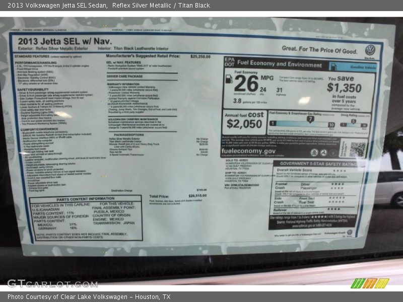Reflex Silver Metallic / Titan Black 2013 Volkswagen Jetta SEL Sedan