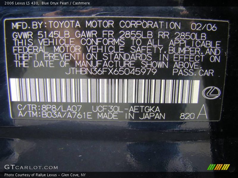 Blue Onyx Pearl / Cashmere 2006 Lexus LS 430