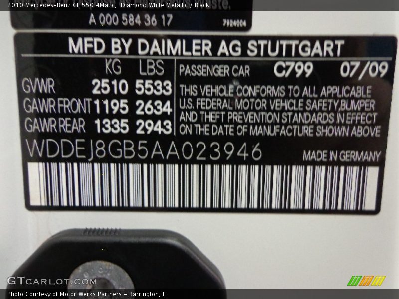 Diamond White Metallic / Black 2010 Mercedes-Benz CL 550 4Matic