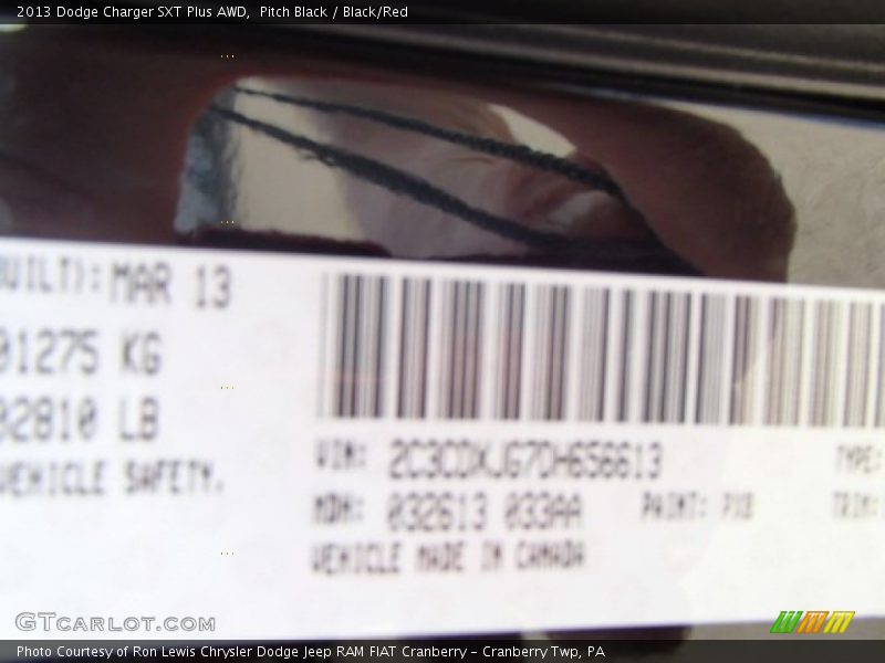 Pitch Black / Black/Red 2013 Dodge Charger SXT Plus AWD