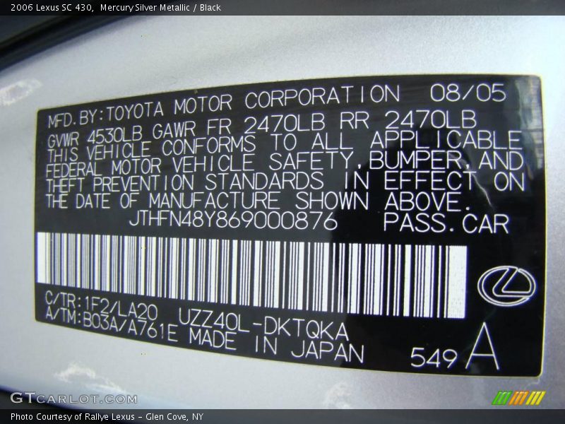 Mercury Silver Metallic / Black 2006 Lexus SC 430