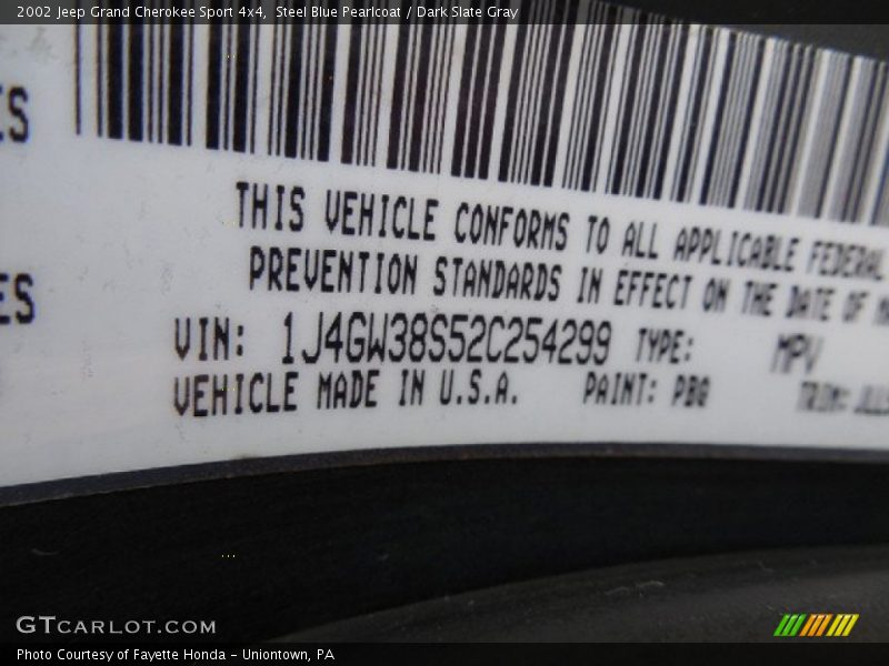 Steel Blue Pearlcoat / Dark Slate Gray 2002 Jeep Grand Cherokee Sport 4x4