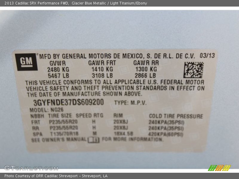 Glacier Blue Metallic / Light Titanium/Ebony 2013 Cadillac SRX Performance FWD