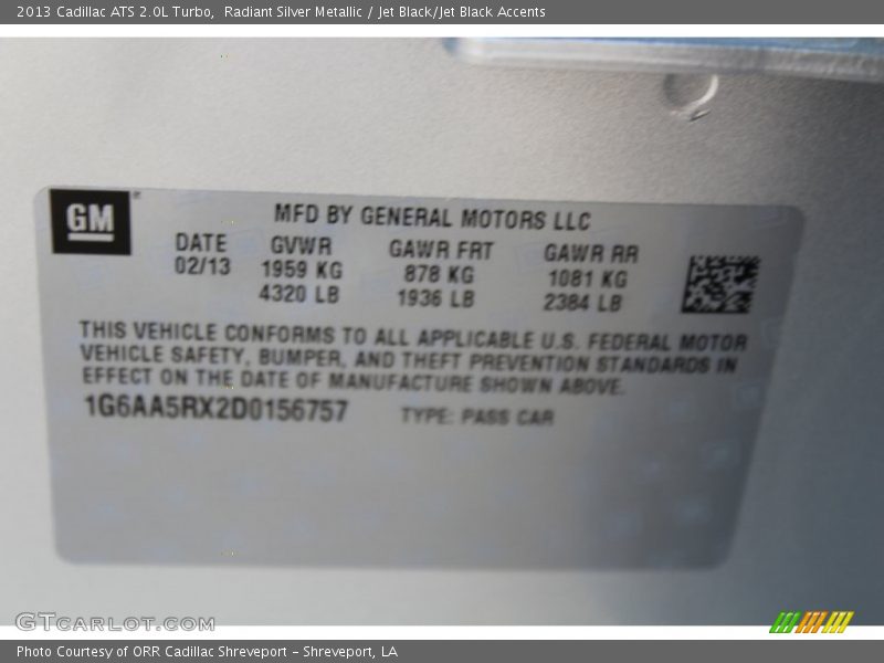 Radiant Silver Metallic / Jet Black/Jet Black Accents 2013 Cadillac ATS 2.0L Turbo