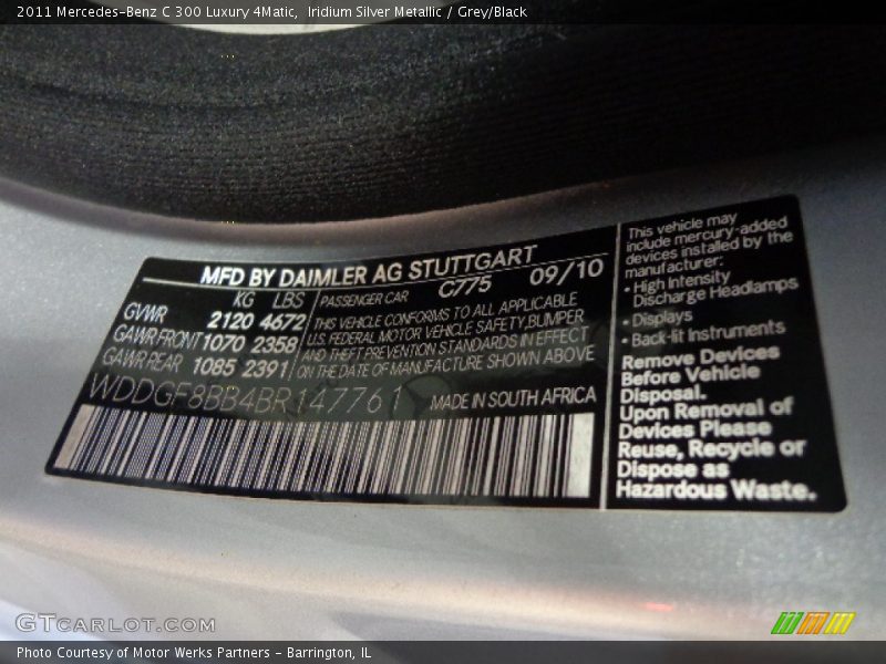 Iridium Silver Metallic / Grey/Black 2011 Mercedes-Benz C 300 Luxury 4Matic
