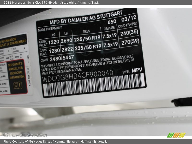 Arctic White / Almond/Black 2012 Mercedes-Benz GLK 350 4Matic