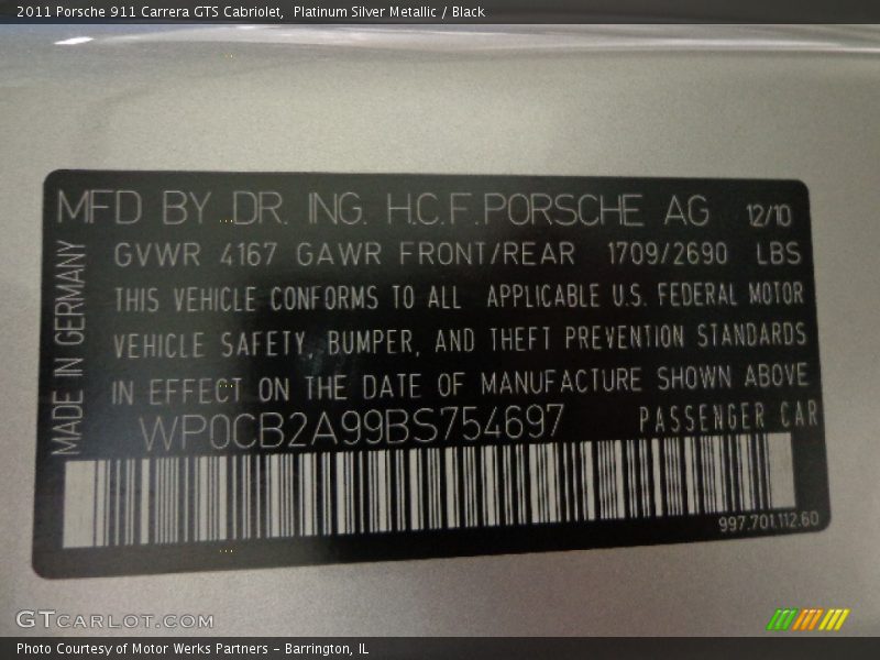 Platinum Silver Metallic / Black 2011 Porsche 911 Carrera GTS Cabriolet