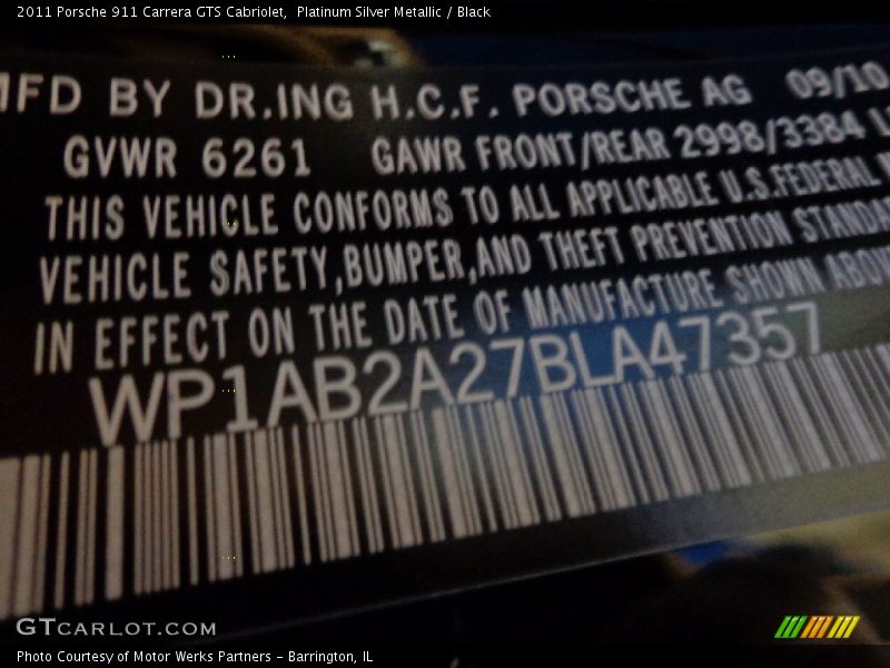 Platinum Silver Metallic / Black 2011 Porsche 911 Carrera GTS Cabriolet